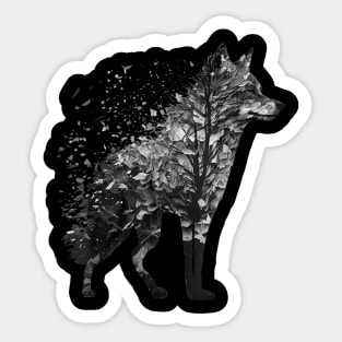 Wolf Tree Decay Drawing Animal Print Art Wolf Sticker